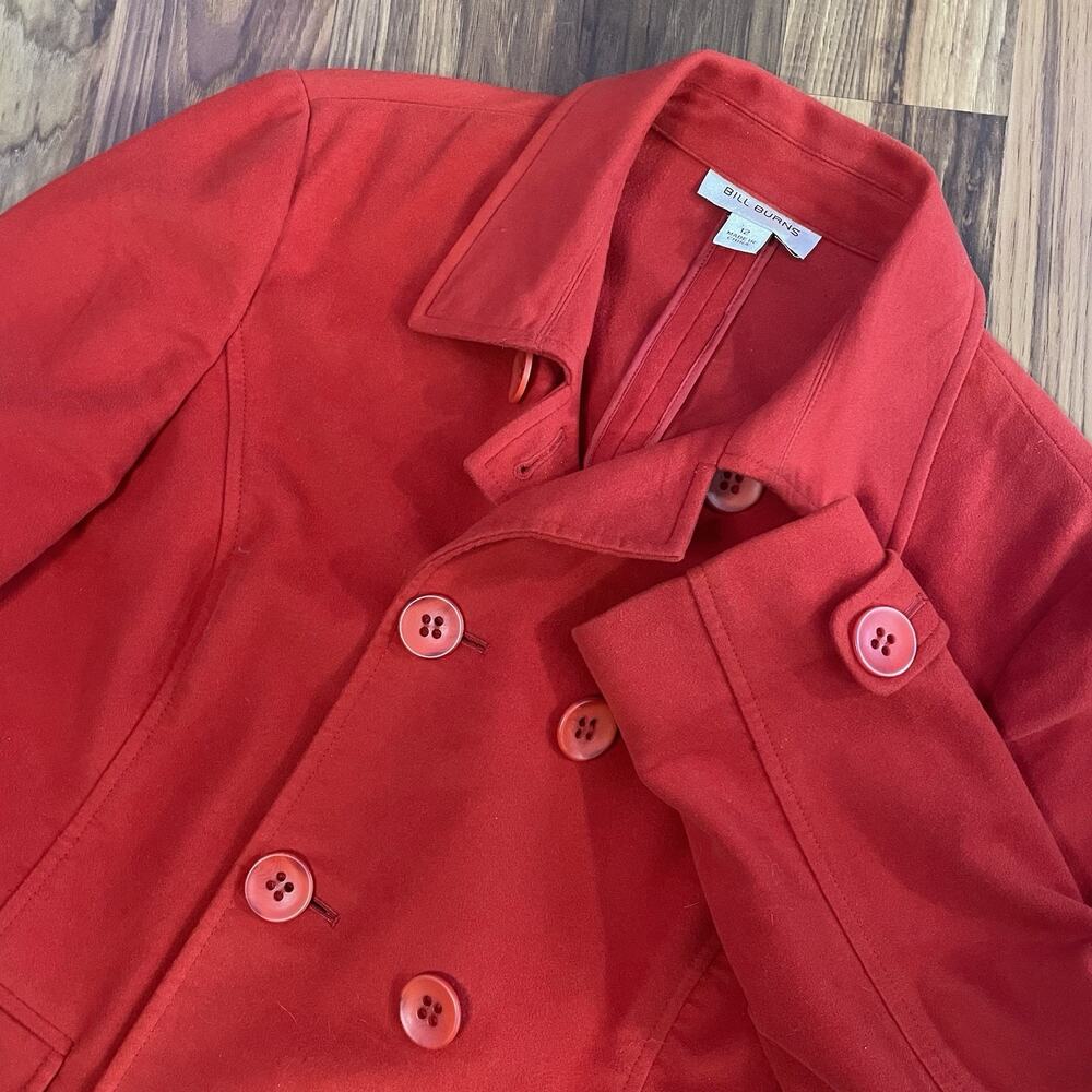 Vintage Double Breasted Lightweight Red Fleece Peacoat Bill Burns Women’s 12‎